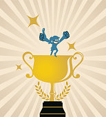 istock A female champion with a big gold trophy gives a thumbs up 1437164887