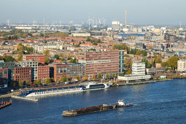 A'Dam tower viewpoint of The River IJ in Amsterdam, The Netherlands.