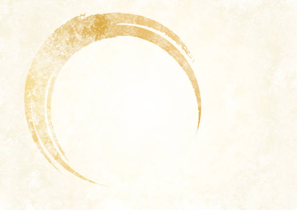 ブラシで描かれた金色の円を持つ和風の背景素材。 - 和紙点のイラスト素材／クリップアート素材／マンガ素材／アイコン素材