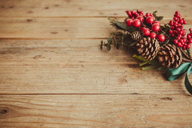 istock Christmas natural wood background 1437174033