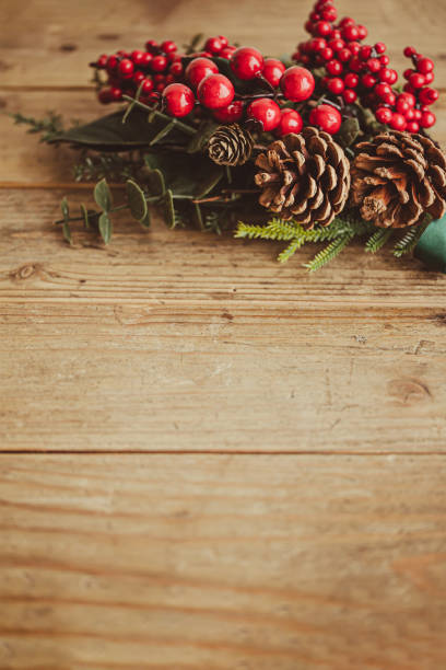 istock Christmas natural wood background 1437175485