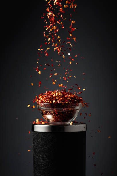 Flakes of red hot chili pepper. stock photo