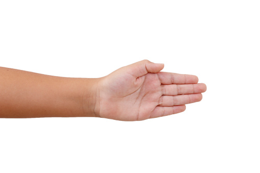 Close up of open hand isolated with white background
