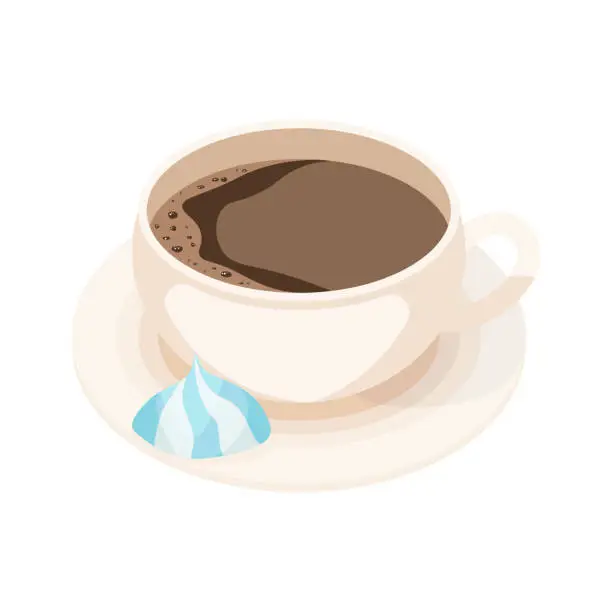 Vector illustration of Cup of coffee on a saucer and marshmallows