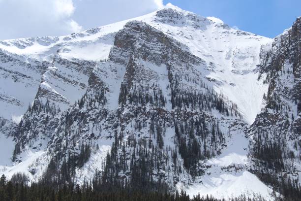 istock Low-angle shot of a dolomite mountain covered in snow during winter 1437183633
