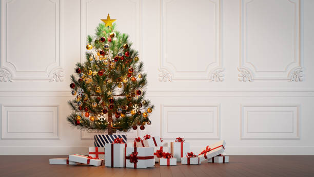 istock christmas tree in a living room, 3d rendering 1437190649
