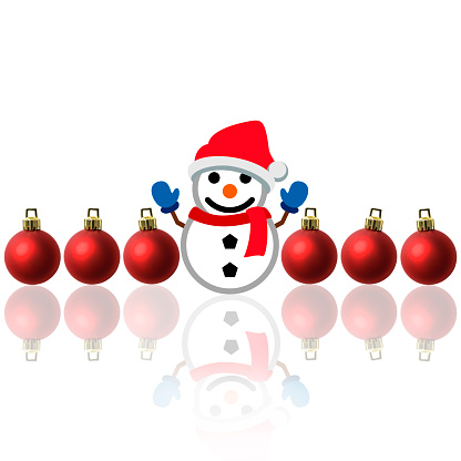 Row of Red Christmas ornament with Snowman on white background.