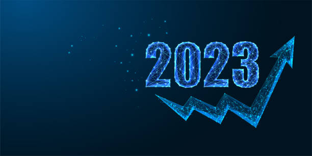 istock Abstract futuristic 2023 New Year business development strategy concept digital web banner template 1437193890