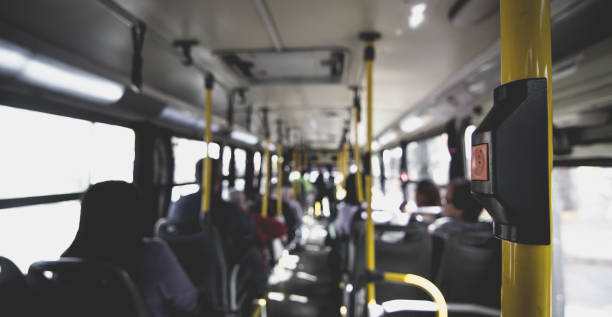istock Selective focus shot of a bus with passengers 1437196092