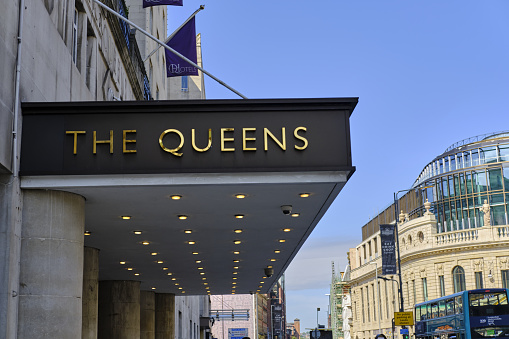 Leeds, United Kingdom – August 08, 2020: The queens hotel in leeds city centre with the new majestic building in the background on a bright sunny day.