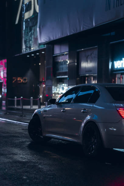 New York, United States – February 25, 2020: A photo of BMW M5 from rear 3/4 view in the streets of Manhattan.
