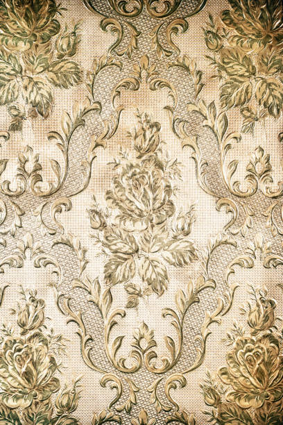 istock Beautiful golden vintage fabric with flower and leaves elements 1437196598
