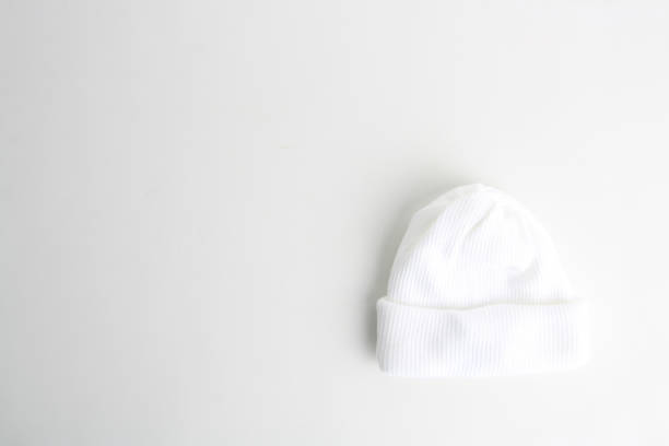 istock Top view of the white wool hat for babies 1437196936