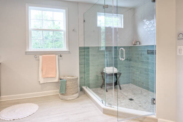 istock Interior of a modern bathroom with a shower box 1437197139