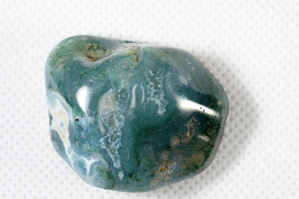 Top view of a Moss agate gemstone with beautiful natural patterns