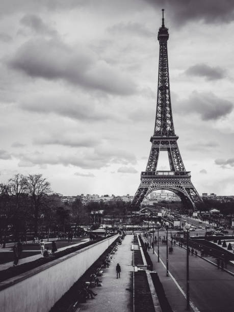 istock Vertical grayscale shot of the Eiffel Tower 1437197555