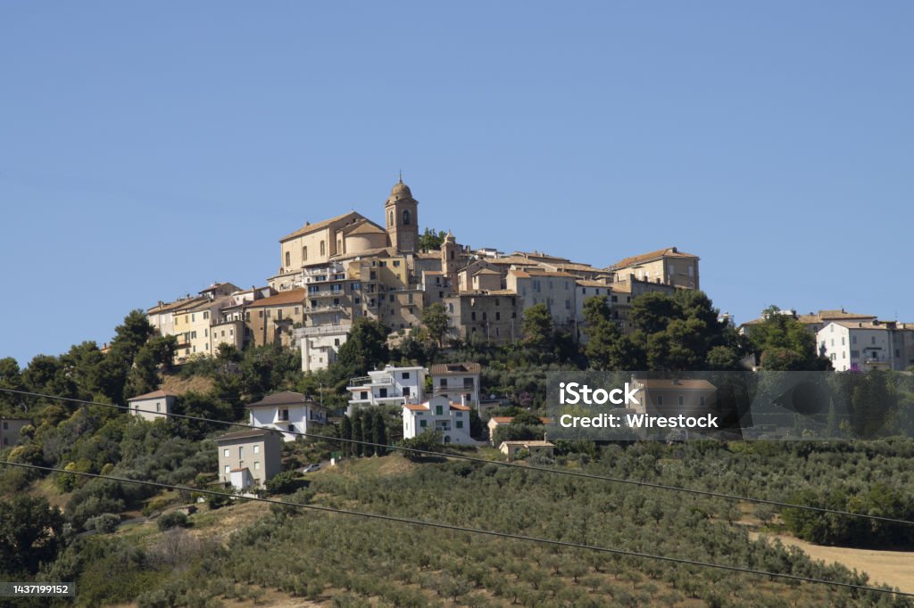Aerial shot of Monteprandone town in Italy under clear sky An aerial shot of Monteprandone town in Italy under clear sky Ascoli Piceno Stock Photo