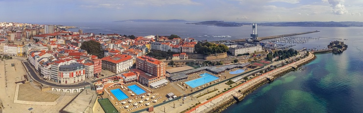 La Coruna. Aerial view in harbor Area . Galicia,Spain. Drone Photo.