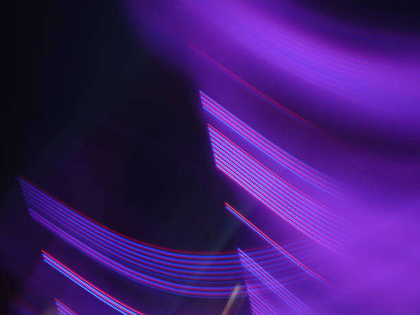istock Closeup shot of purple abstract line layers, virtual space background 1437203559
