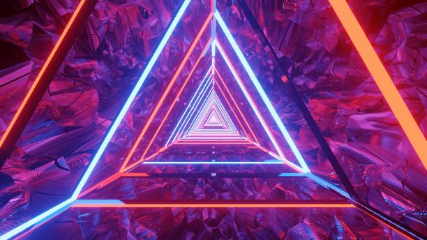 istock 3D rendering of a cool trippy futuristic hallway in a triangular form 1437203838