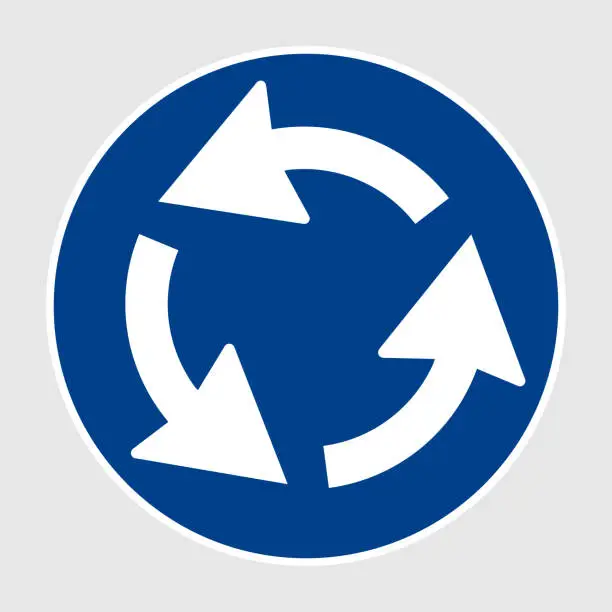 Vector illustration of Roundabout blue regulatory sign