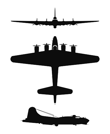 Vector illustration silhouette of the B-17 Flying Fortress aircraft isolated on white background