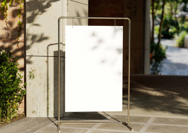 istock white Board, welcome sign, Seating chart Mockup , outdoors. Greeting template with clipping path 1437204863