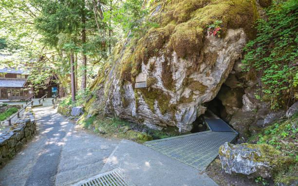 Cave Junction, Oregon, United States – September 30, 2019: The entrance to the complex cave system at Oregon Caves National Monument is where guided tours access the underground chambers.