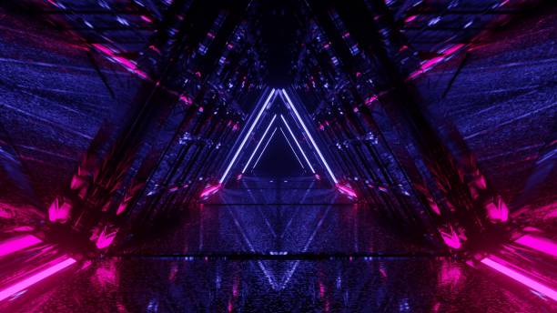 istock 3D rendering of a cool trippy futuristic hallway in a triangular form 1437205112