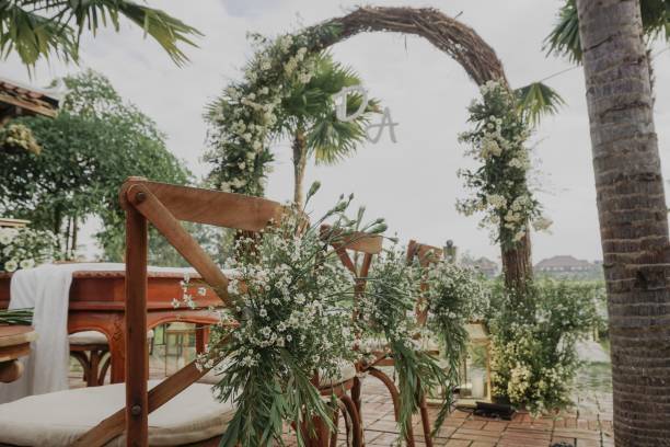 istock Beautiful shot of a decorated open-air wedding reception 1437205574