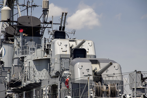 Boston, United States – May 30, 2015: USS Cassin Young destroyer at the Boston National Historical Park, Charlestown Navy Yard