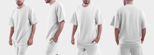 istock set of white  mockup oversize t-shirt on a man. 1437206419