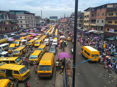 A cross section of Yellow Bus (city life) at Idumota, Lagos.