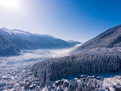 Winter landscape in the ski resort Gargellen with snowcapped mountains