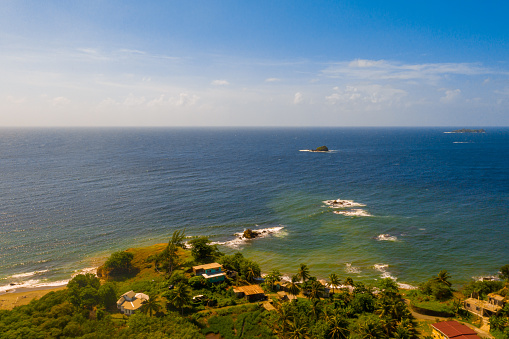 An aerial view of the Tobago island from above