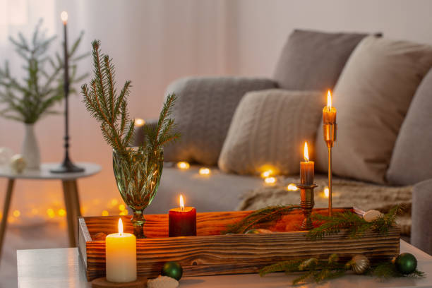 istock cozy home with christmas decor on wooden tray 1437208676