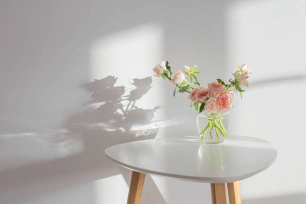 istock pink roses in glass jar on white modern table on background white wall 1437208686