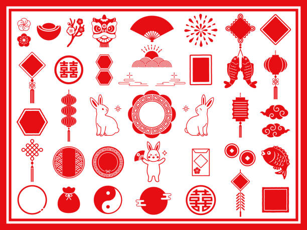 illustrations, cliparts, dessins animés et icônes de set_010_01 illustration du nouvel an chinois 2023 - chinese ethnicity pattern chinese culture chinese new year