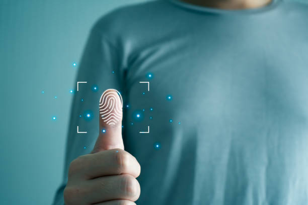 istock Fingerprint scanning and biometric authentication, cybersecurity and fingerprint password, Future Technology. Business Technology Safety Internet Network Concept. 1437214096