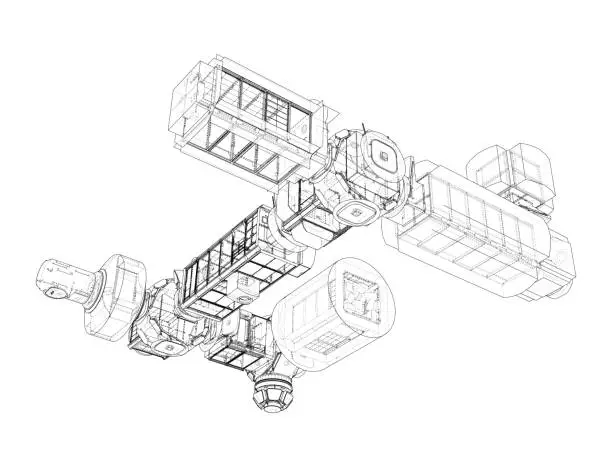 Vector illustration of Abstract Spaceship or Space Station. Vector