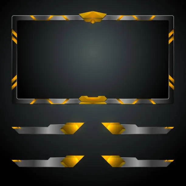 Vector illustration of Gold and metallic live stream overlay webcam screen border frame for video streaming