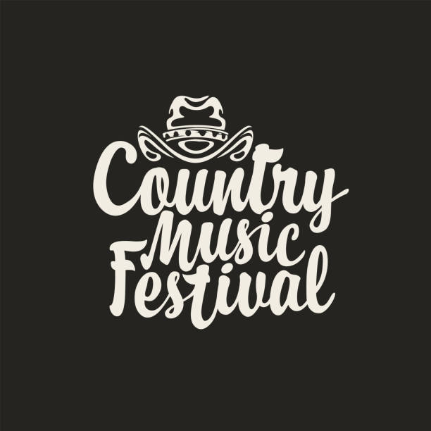 poster or logo for country music festival with cowboy hat Vector poster or logo for country music festival with cowboy hat in retro style. Suitable for for emblem, t-shirt design, flyer, invitation, cover saloon logo stock illustrations