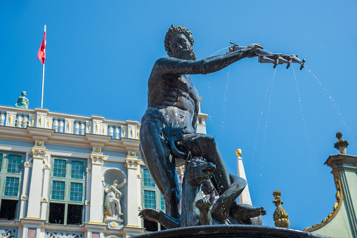 Neptune Fountain at the Long Market. Gdansk, Poland