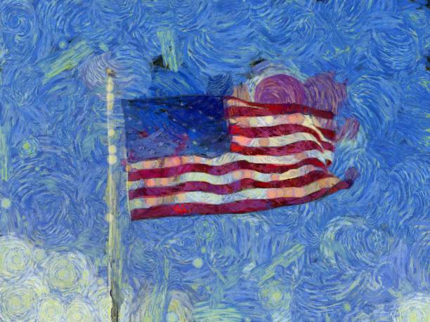 istock Usa flag Illustrations creates an impressionist style of painting. 1437224387