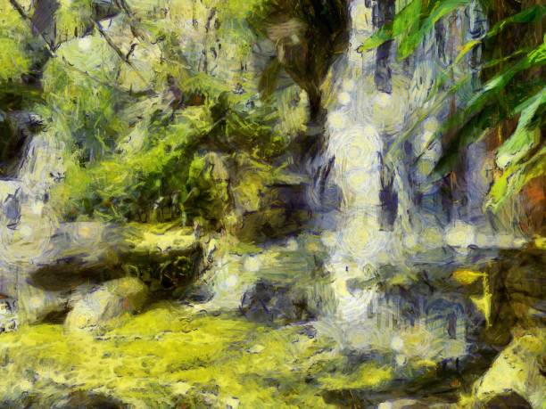 istock waterfall Illustrations creates an impressionist style of painting. 1437226726