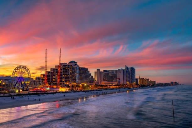 Colorful sunset above Daytona Beach, Florida stock photo