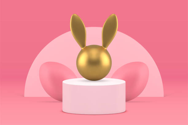 istock 3d Easter pedestal golden minimal bunny religious holiday festive celebration design vector 1437227154