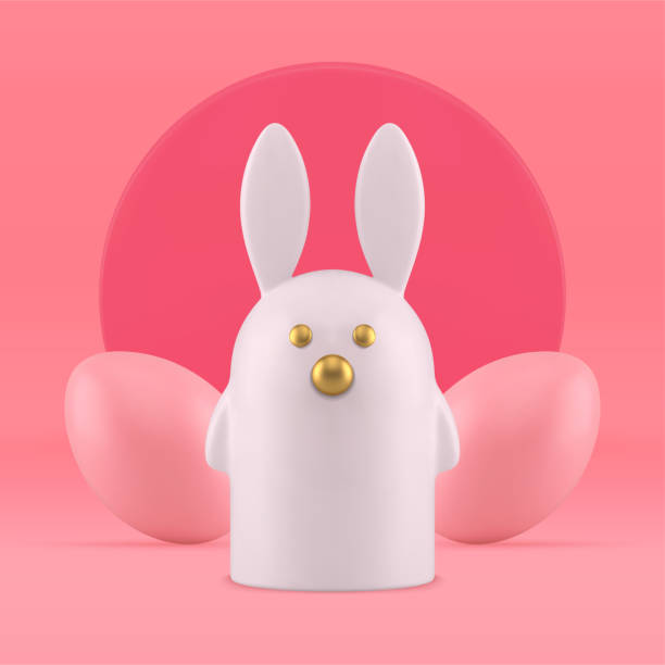 istock Easter rabbit 3d painted chicken eggs pink premium religious holiday festive greeting decor vector 1437227216