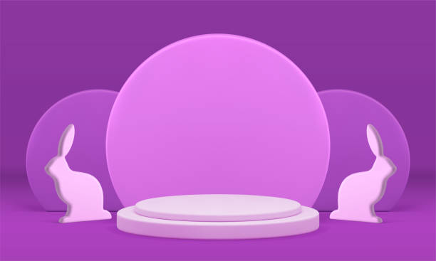 istock 3d Easter empty podium purple stage bunny decor for sale retail product performance realistic vector 1437227219