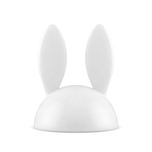 White glossy Easter rabbit hat with long ears minimalist bauble design realistic 3d icon vector White glossy Easter rabbit hat with long ears minimalist bauble decorative design realistic 3d icon vector illustration. Funny bunny hare head half sphere geometric shape bright animal character bunny ear stock illustrations